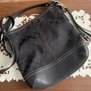 Vintage Coach Black Jacquard and Leather Crossbody Bag